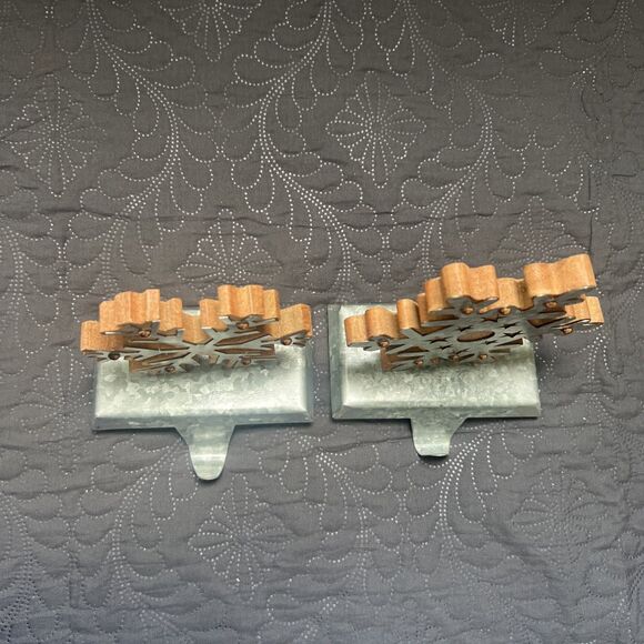 Snowflake Galvanized Metal Stocking Holder Set of 2 Christmas Holiday Farmhouse - Picture 6 of 8